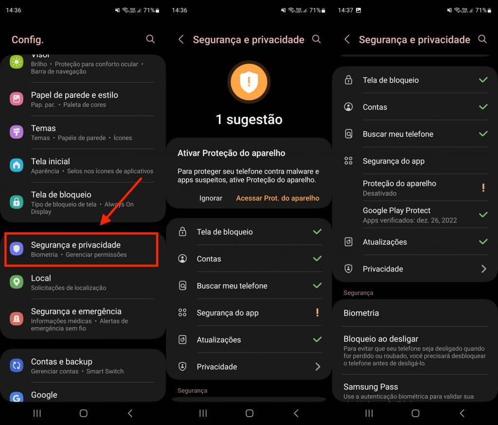 Sicurezza e privacy One UI 5 con Android 13 (Immagine: riproduzione/Digital Look)